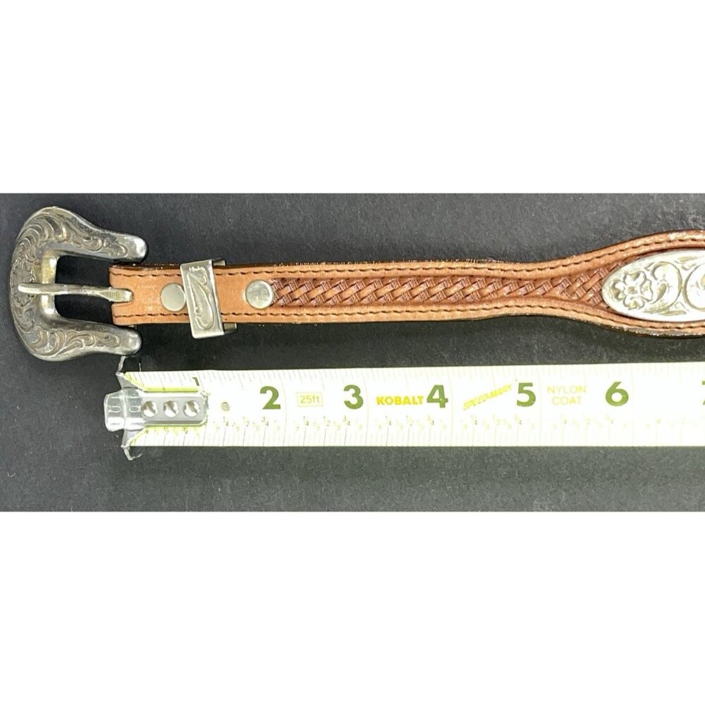 Vintage Mexican Leather Belt With Silver Decorative Buckle & Concho Sz 32 Alpaca - Picture 8 of 12